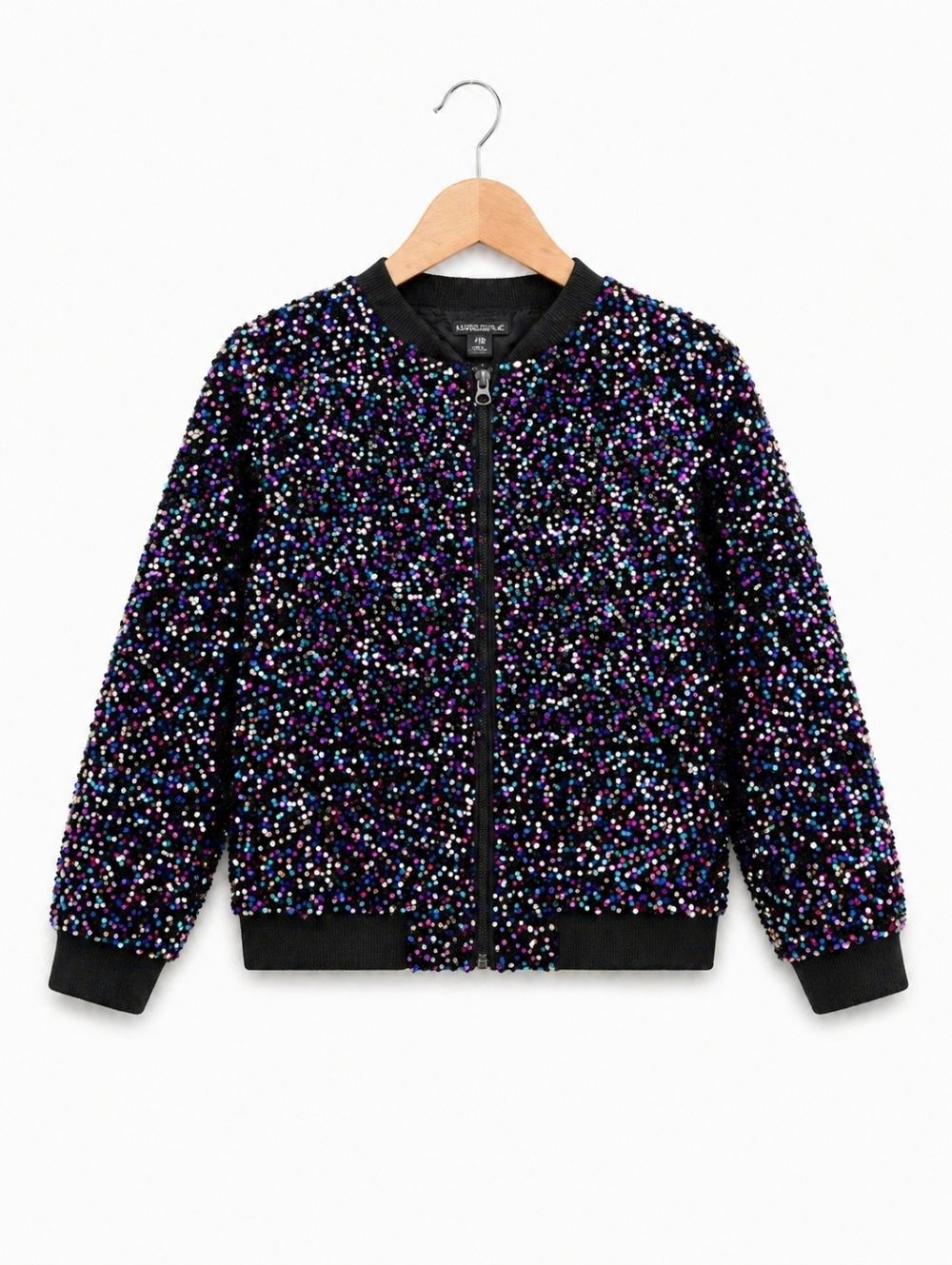 Primark Black Sequin Zip-Up Jacket with Iridescent Accents